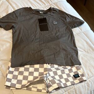 Gray T-Shirt and Checkered Shorts Set